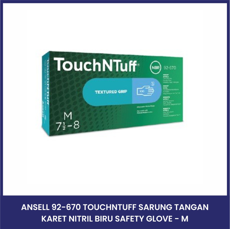 Ansell 92-670 TouchNTuff Sarung Tangan Karet Nitril Biru Safety Glove - M