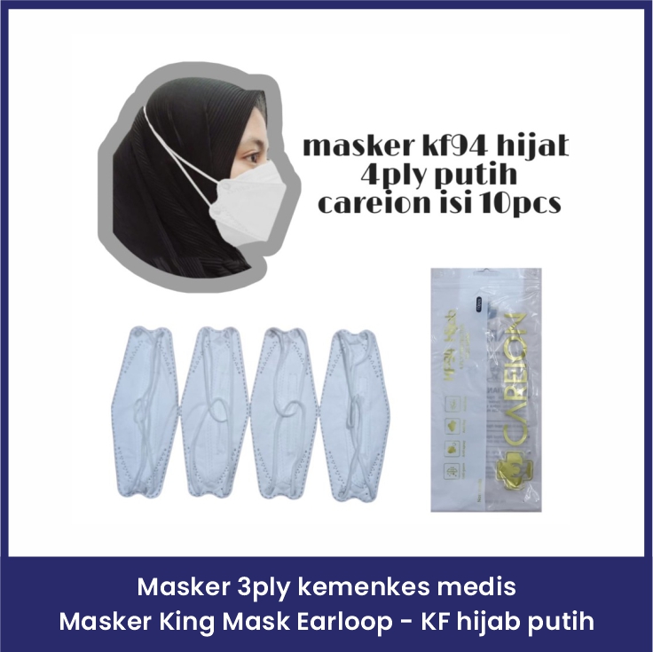 Masker 3ply kemenkes medis - Masker King Mask Earloop - KF hijab putih/hitam